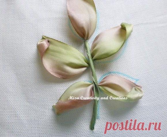 Вышиваем листья атласными лентами. Идея для вышивки лентам.