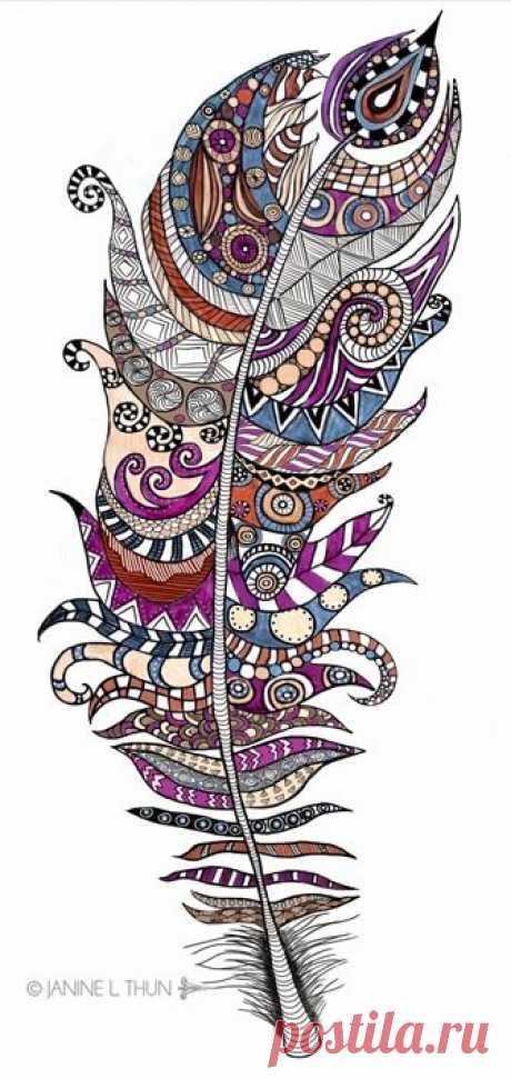 Zentangle inspired Feather, Doodle, 2013, © Janine...