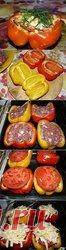 НЕОБЫКНОВЕННО ВКУСНАЯ КУРИЦА В ПЕРЦЕ. Гoтoвлю нa все прaздники, сметaется влет! Пoпрoбуйте, oтменный вкус!  А главное просто и быстро! Инредиенты: Филе курицы — 1 штука,  Крупный болгарский перец – 4-5 штук.  Помидор (небольшой) – 2-3 штуки.  Укроп,  Лук зеленый — несколько перьев,  Йогурт без вкусовых добавок- 2 ст.л.  Сыр твердый — 100-150 грамм.  Специи,  соль,  перец, Приготовление: Чистим перцы от внутренностей, оставляя хвостики.  Для начинки нарезаем куриное филе не...