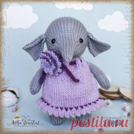 вязаная спицами игрушка слоненок Элифи