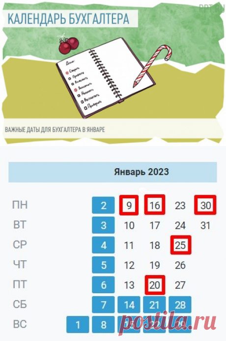 Календарь бухгалтера в РФ на январь 2023 года. Отчетность в январе