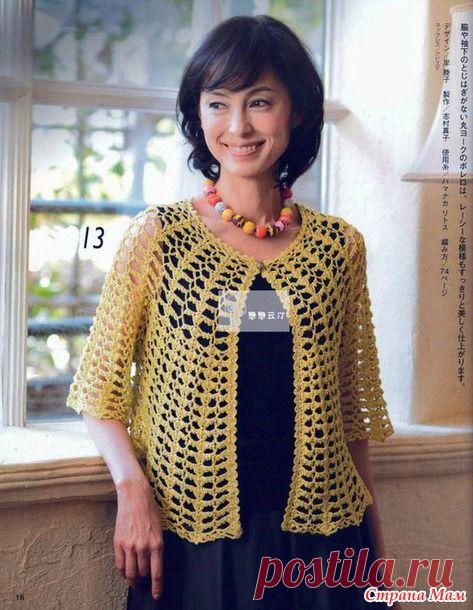 Летний жакет с круглой кокеткой на одной пуговке. Крючок - ВЯЗАНАЯ МОДА+ ДЛЯ НЕМОДЕЛЬНЫХ ДАМ - Страна Мам