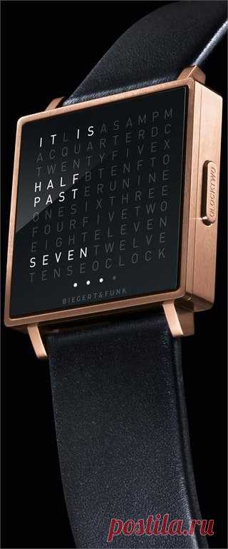 QLOCKTWO от Biegert & Funk с буквами вместо цифр. Это совершенно оригинальный подход к наручным часам. Время на этих часах показывается как читаемый текст, превращая его в заявление: 