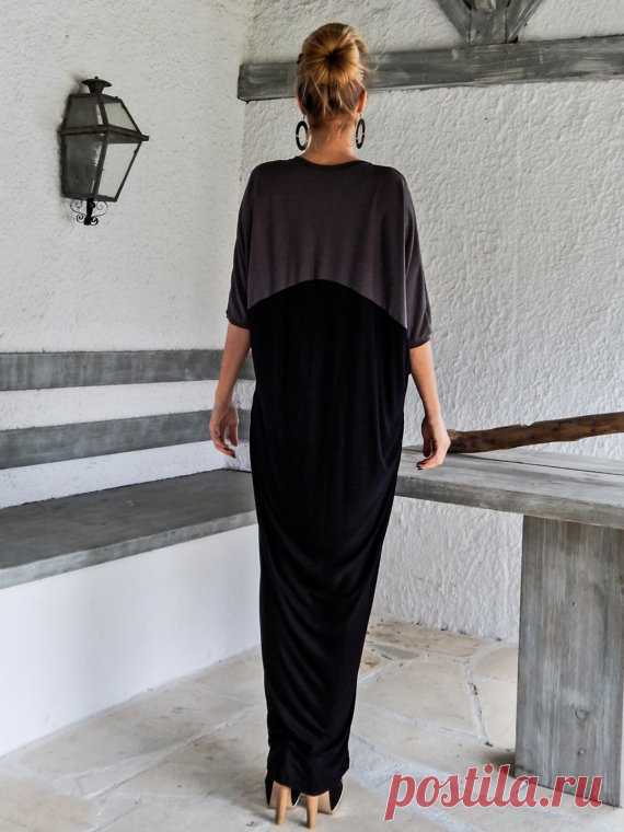 Black & Gray Maxi Dress / Black Gray Kaftan / Plus Size Dress / Oversize Loose Dress / #35077