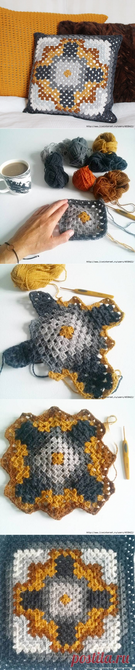 Crazy Grannysquares. Подушка &quot;Бабушкин квадрат&quot;
