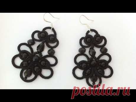 Вечерние серьги фриволите иглой, серьги анкарс. МК для начинающих. Earrings frivolite needle, ankars - YouTube