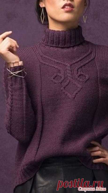 Свитер «Hansen» от Cassie Ana Castillo
из журнала “Knit Wear” осень/зима 2017.
Женский вязаный пуловер фасона «водолазка» имеет удлиненный нижний край спинки и необычное переплетение жгутов на груди.
Размеры:
 Окружность груди – 92 (103, 111, 122, 132.5, 143.5) см.
 Рекомендуемая пряжа:
 Imperial Yarn Erin (100% шерсть; 206 м / 113 грамм в мотке) – 5 (5, 6, 6, 7, 7) мотков.
 Необходимые инструменты:
 Круговые спицы № 4 и № 4.5 длиной 80 см, круговые спицы № 4 длиной 40 см,...