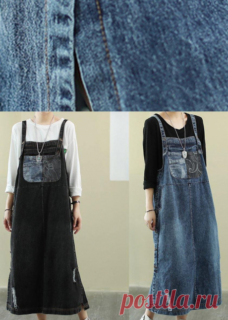 Vivid denim blue tunic dress Slash neck Hole Maxi Dress – SooLinen