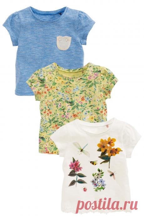 Купить Три футболки с коротким рукавом (синяя, белая с цветами) (3 мес.-6 лет) - Покупайте прямо сейчас на сайте Next: Россия
