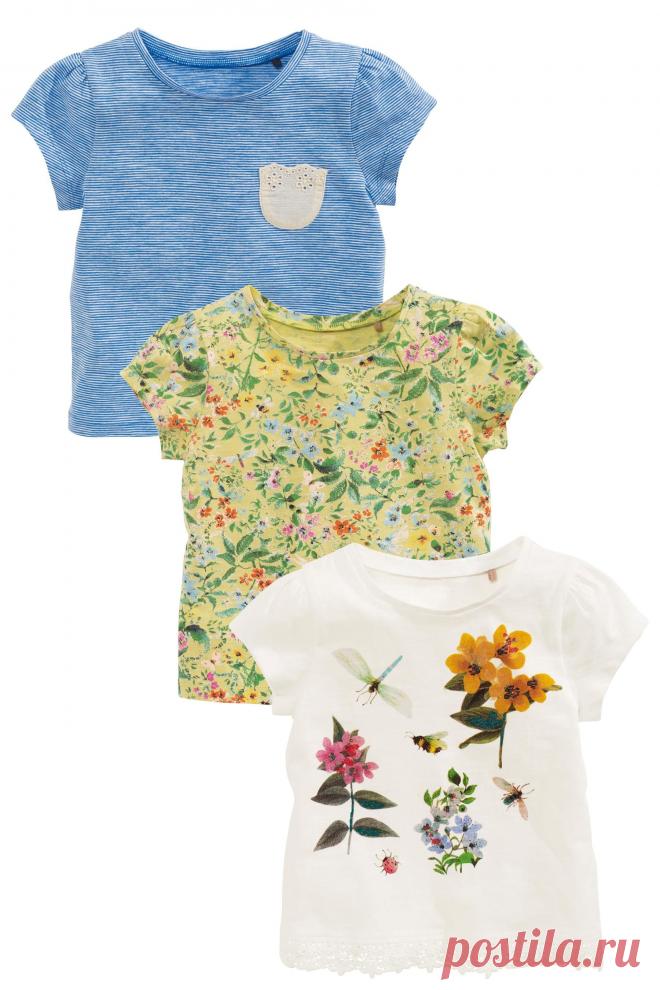 Купить Три футболки с коротким рукавом (синяя, белая с цветами) (3 мес.-6 лет) - Покупайте прямо сейчас на сайте Next: Россия