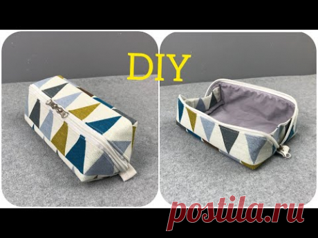 [PDF]How to sew a zipper box pouch ボックスポーチ作り方 型紙なし//裏地付き 縫い代の見えない作り方