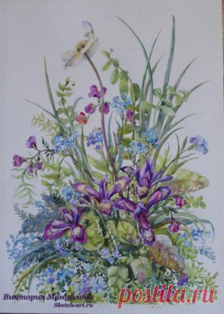 Рисуем полевой букет с незабудками
