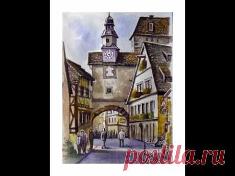 Рисуем европейский город линером и акварелью/Draw a European city with a liner and watercolors