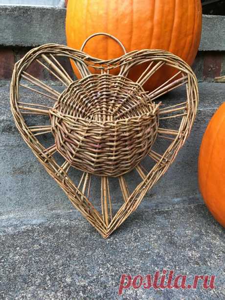 Heart wall basket vintage woven heart planter basket boho