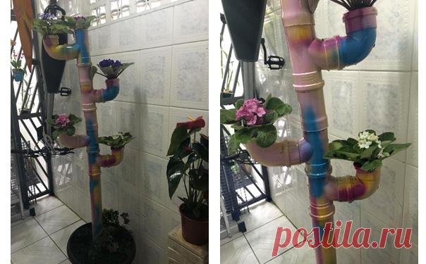 Интересная идея создания цветочных горшков из ПВХ труб.