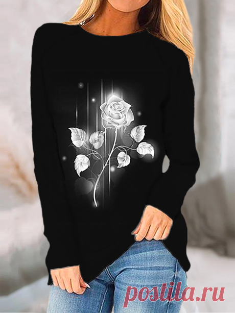 Plus size Rose Printed Shirts &amp; Tops - Cicicloth