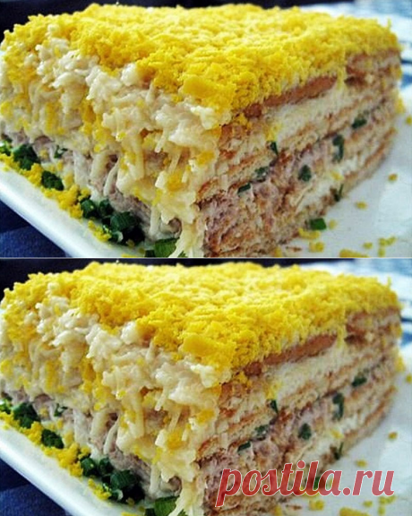 Торт-салат с тунцом и крекерами