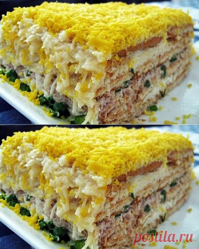 Торт-салат с тунцом и крекерами
