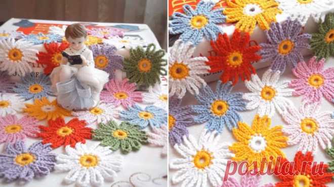 Цветочная поляна из остатков пряжи / Я - суперпупер
