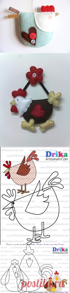 Курочки и петушки из фетра или шаблоны для аппликаций