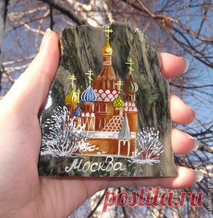 Купить Магнит на холодильник из камня с росписью Москва сувенир из России - магнит на холодильник, магнит, магниты