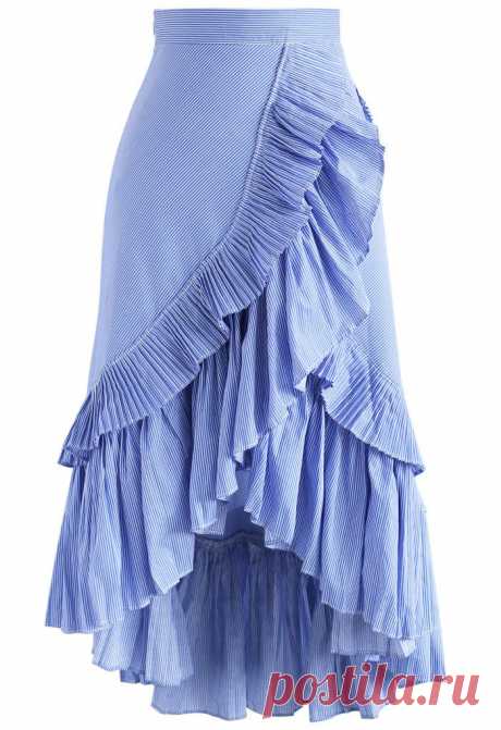 Аплодисменты Ruffle Tiered Frill Hem Юбка в синих полосах - ретро, ​​инди и уникальная мода