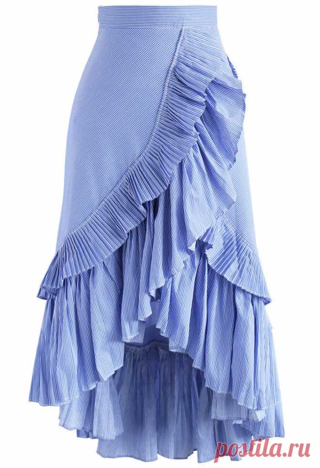 Аплодисменты Ruffle Tiered Frill Hem Юбка в синих полосах - ретро, ​​инди и уникальная мода