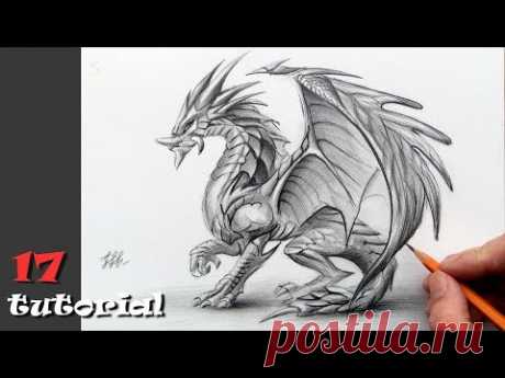 Как нарисовать дракона карандашом поэтапно. Мастер класс с объяснением.