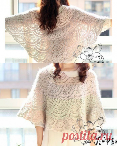 Ажурное пончо в технике ленточного кружева, крючком. Схемы. / loveknitt.blogspot.com