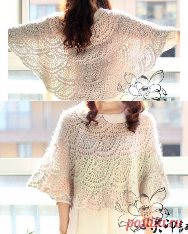 Ажурное пончо в технике ленточного кружева, крючком. Схемы. / loveknitt.blogspot.com