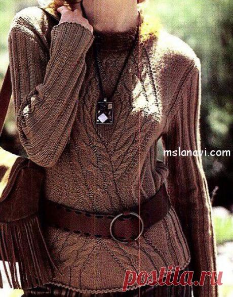 Красивый пуловер спицами с аранами | Ms Lana Vi