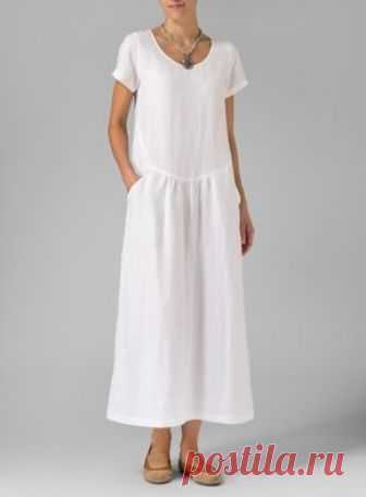 Linen Short Sleeve Dress Black