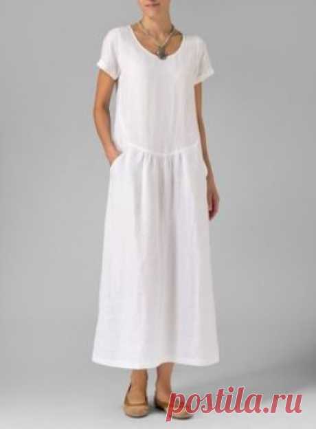 Linen Short Sleeve Dress Black