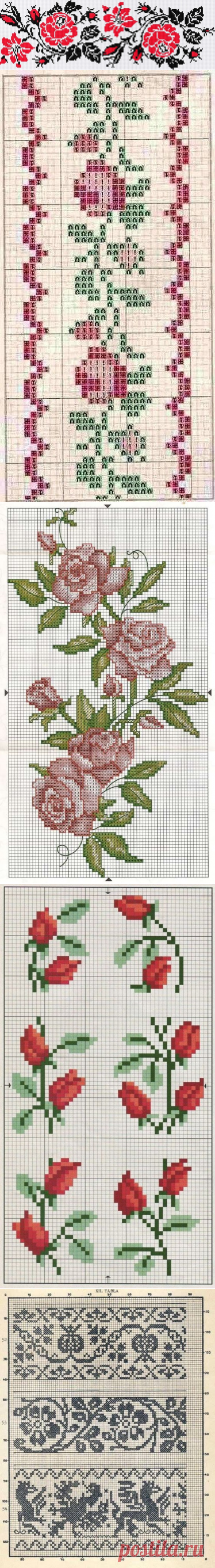 БОРДЮРЫ ИЗ РОЗ ДЛЯ ВЫШИВКИ КРЕСТОМ