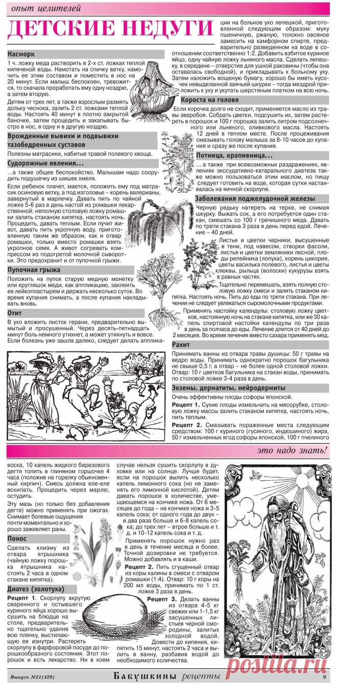 Детские недуги - опыт целителей. Насморк у детей. Врожденные вывихи и подвывихи тазобедренных суставов. Судорожные явления у детей. Пупочная грыжа. Отит у детей. Короста на голове. Потница. Крапивница. Заболевание поджелудочной железы у детей. Рахит. Экземы, дерматиты, нейродермиты у детей. Понос у детей. Диатез (золотуха) у детей