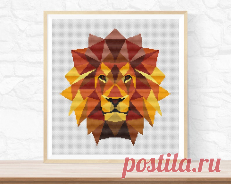Lion Geometric Cross Stitch Pattern / Modern Counted Cross | Etsy