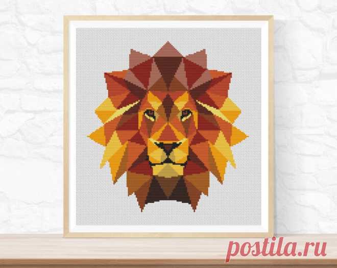 Lion Geometric Cross Stitch Pattern / Modern Counted Cross | Etsy