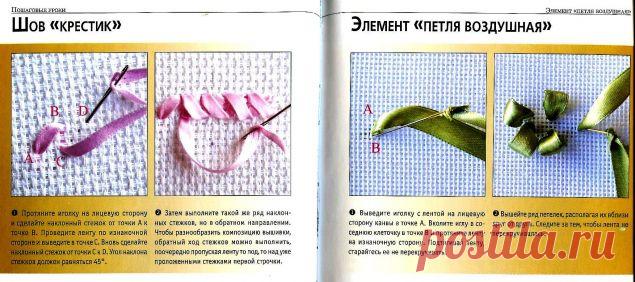 Техника исполнения швов в вышивке лентами / Вышивка / Вышивка лентами