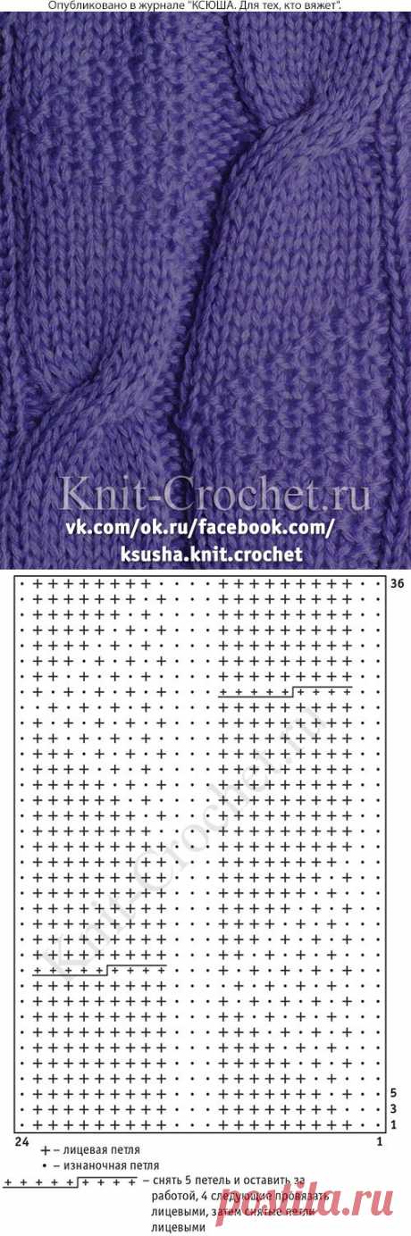 Связанный на спицах фрагмент узора "коса" или "жгут". - Узоры для вязания спицами - Вязание спицами - Каталог статей - Вязание спицами и крючком
