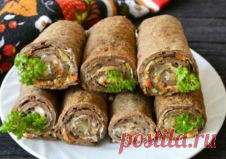 Вкуснейшие рулетики из печеночных блинчиков. Потрясающая закуска, которая подойдет к любому столу. — Ⴚα∂ ℨα୮০τ০Ᏸҡα