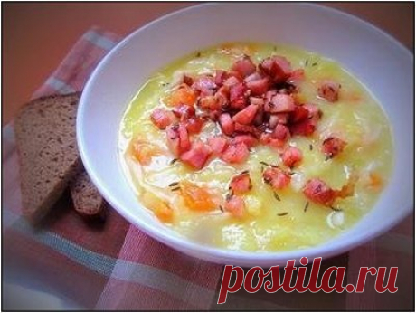 Густой картофельный суп с квашеной капустой и беконом