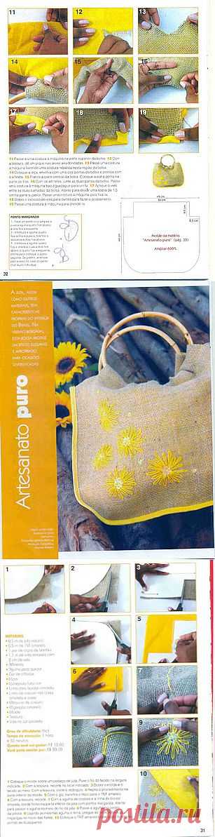 Tita Carré - Agulha e Tricot : Bolsa de tecido com bordado amarela