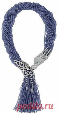 Cartier >> Dragon-motif Necklace - Platinum, Tanzanite Beads & Diamonds