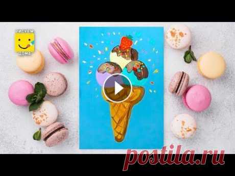 Как нарисовать мороженое - уроки рисования, гуашь,  рисуем дома поэтапно рисуем пошагово, мороженое, сладости, праздник, гуашь. РИСУЕМ ДОМА Сайт: VK: Instagram:...