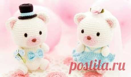 Медвежья свадьба. Жених и невеста амигуруми - Handmade-Paradise Медвежья свадьба. Жених и невеста амигуруми - описание вязания крючком игрушек, медвежат. Не хотите пополнить коллекцию игрушек парочкой медвежат?