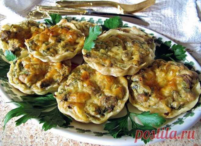 Слоеные корзиночки с грибами.