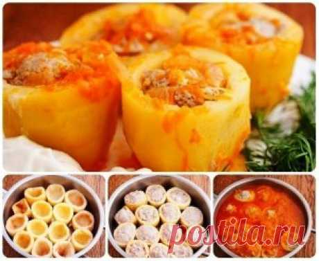 Тушеный фаршированный картофель мясным фаршем