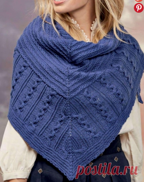 Синий платок спицами — HandMade