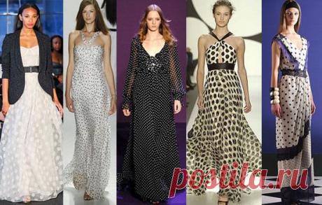 Модные фасоны платьев в горох. Модное платье в красный, белый, черный, синий горошек