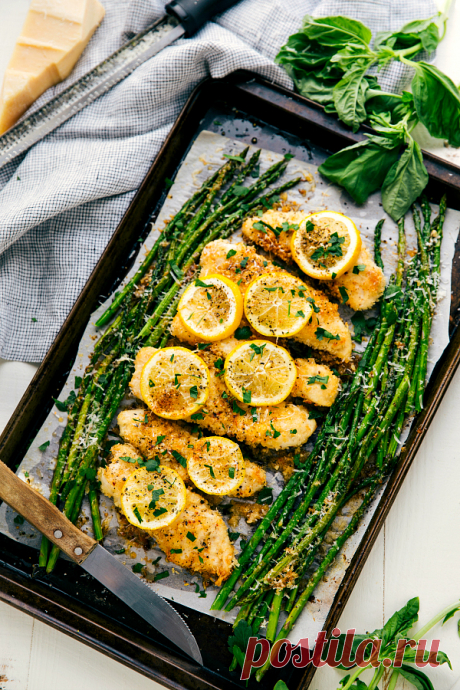 One Pan Lemon Parmesan Chicken and Asparagus - Chelsea's Messy Apron